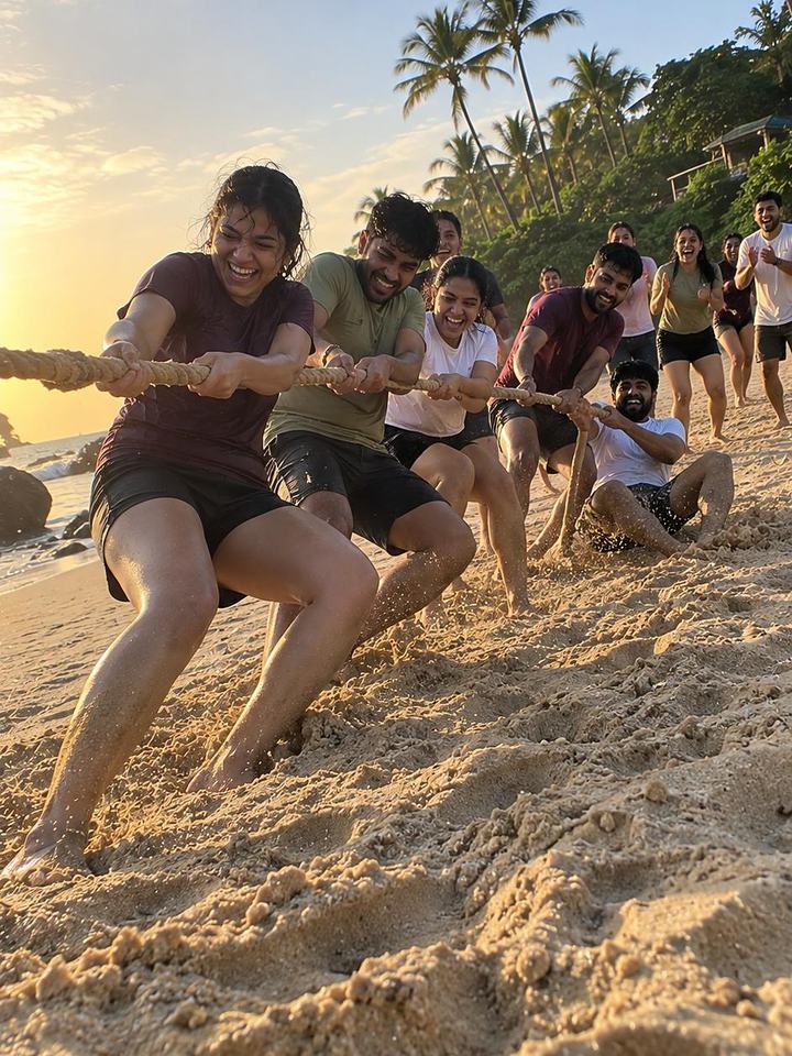 A tug of war on the beach